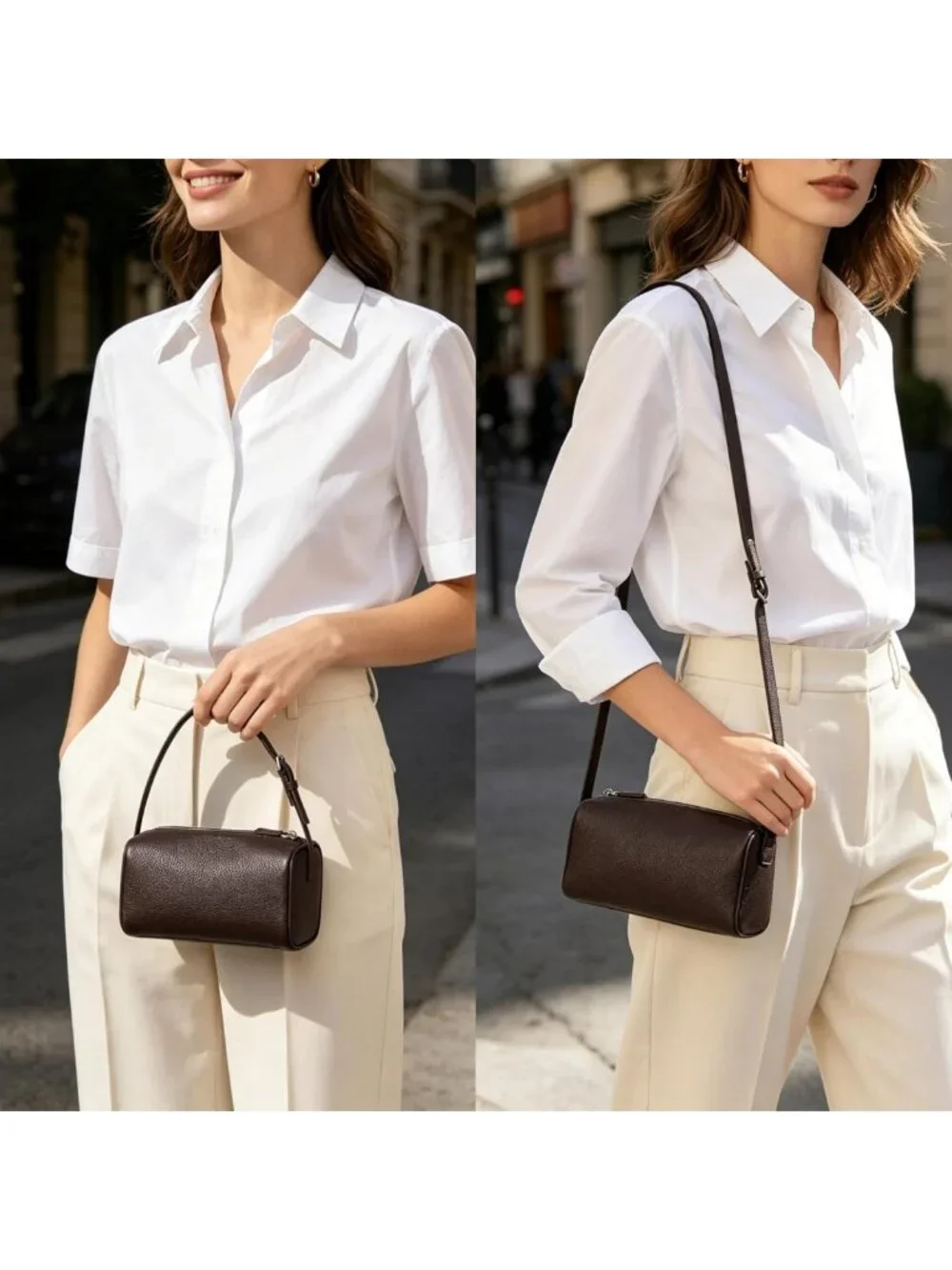 Chic Small Leather Barrel Purse for Women | Stylish Top Handle Hobo Tote